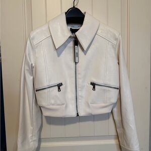 Alice + Olivia Cream Leather Jacket
